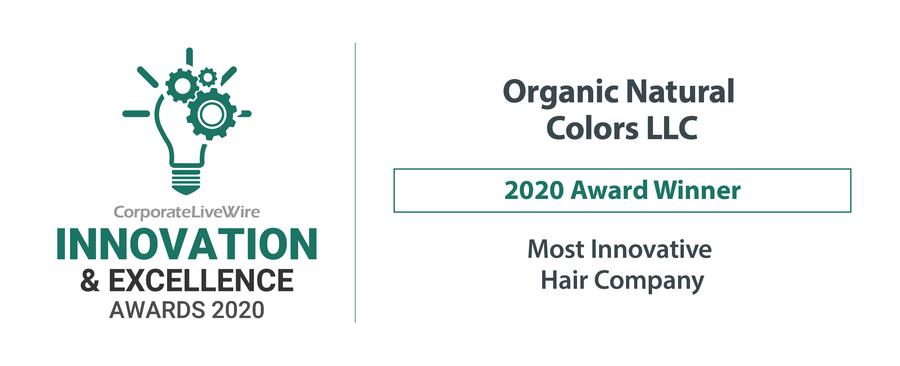Organic Natural Colors winner of 2020 Most Innovative Hair Company Award badge